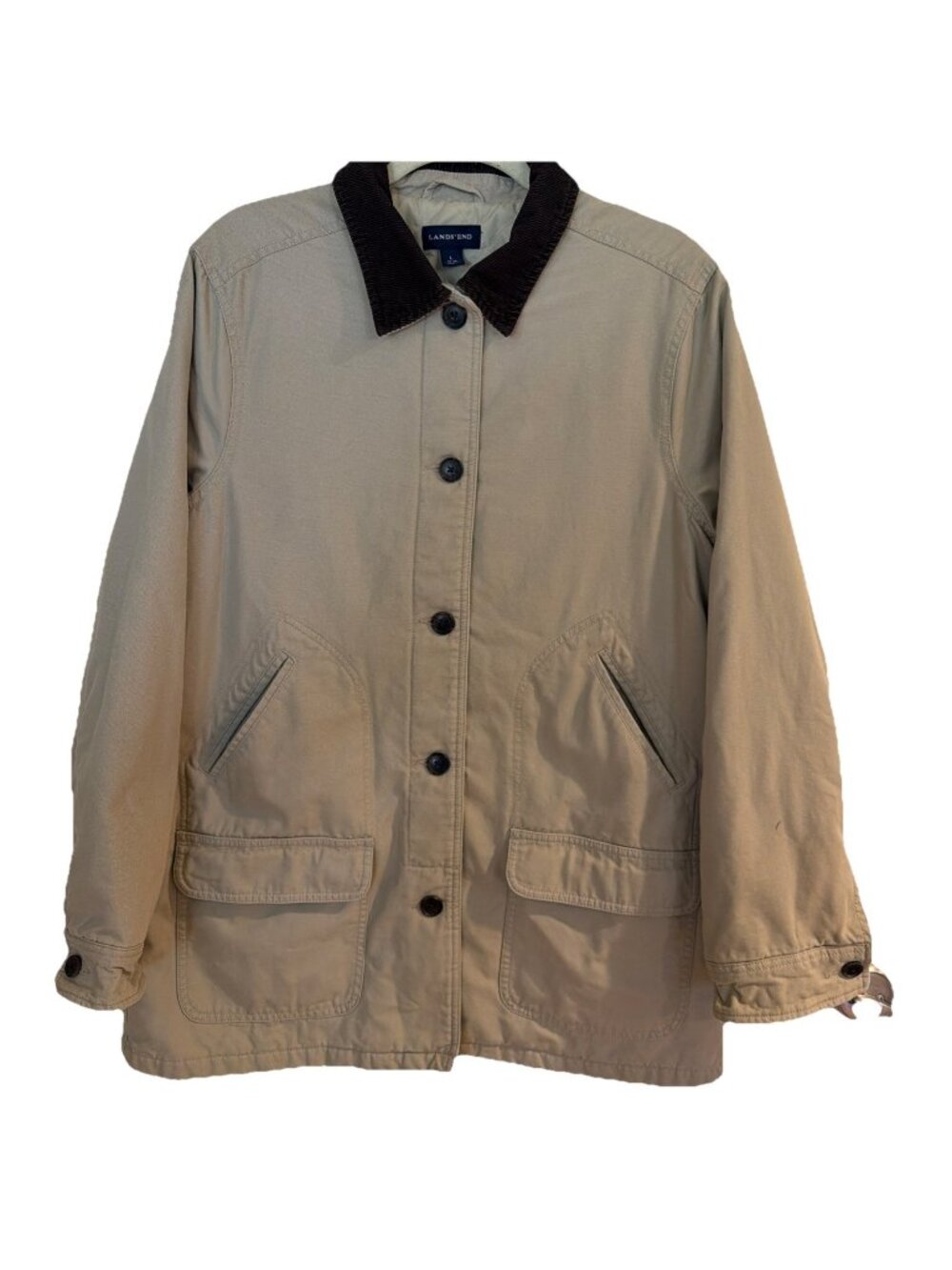 Lands End Barn Coat Women’s Size L Beige Corduroy Collar Insulated Chore Jacket